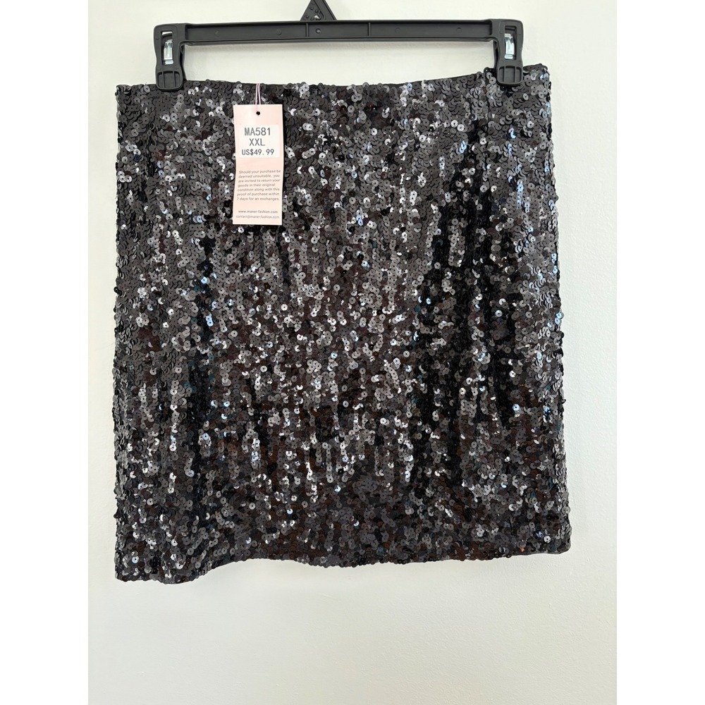 Maner MA581 Black Sequin Mini Skirt XXL‎ High Waisted Party Holiday Pencil Skirt